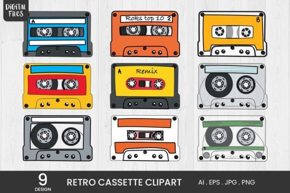 Download Retro Cassette Clipart | 9 Variations - Retro Collection