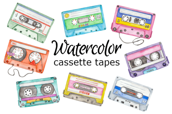 Download Watercolor Clipart Retro Cassette Tapes - Retro Collection