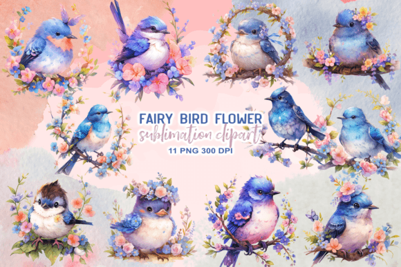 Download Fairy Bird Flower Watercolor Clipart - Bird Collection