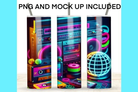 Download 1980s Retro Neon Boom Box Tumbler - Retro Collection