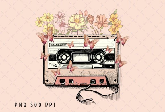Download Retro Cassette Tape Flowers Vintage PNG - Retro Collection