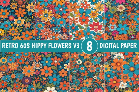 Download Retro 60s Hippy Flowers Patterns V3 - Retro Collection