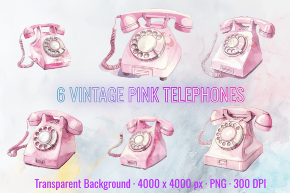 Download Vintage Pink Telephone Retro Clipart Set - Retro Collection