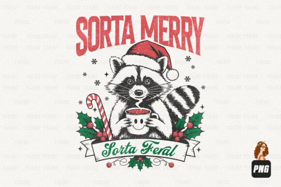 Download Retro Christmas Raccoon Sorta Merry PNG - Premium Bundle