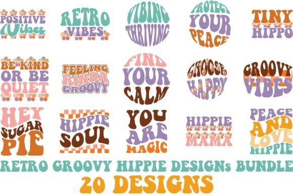 Download RETRO GROOVY HIPPIE DESIGNs BUNDLE - Retro Collection