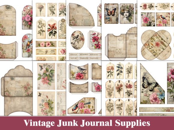 Download Vintage Junk Journal Kit Floral Ephemera - Junk journal Collection