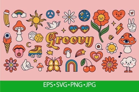 Download Retro 70s Hippie Psychedelic Stickers - Retro Collection